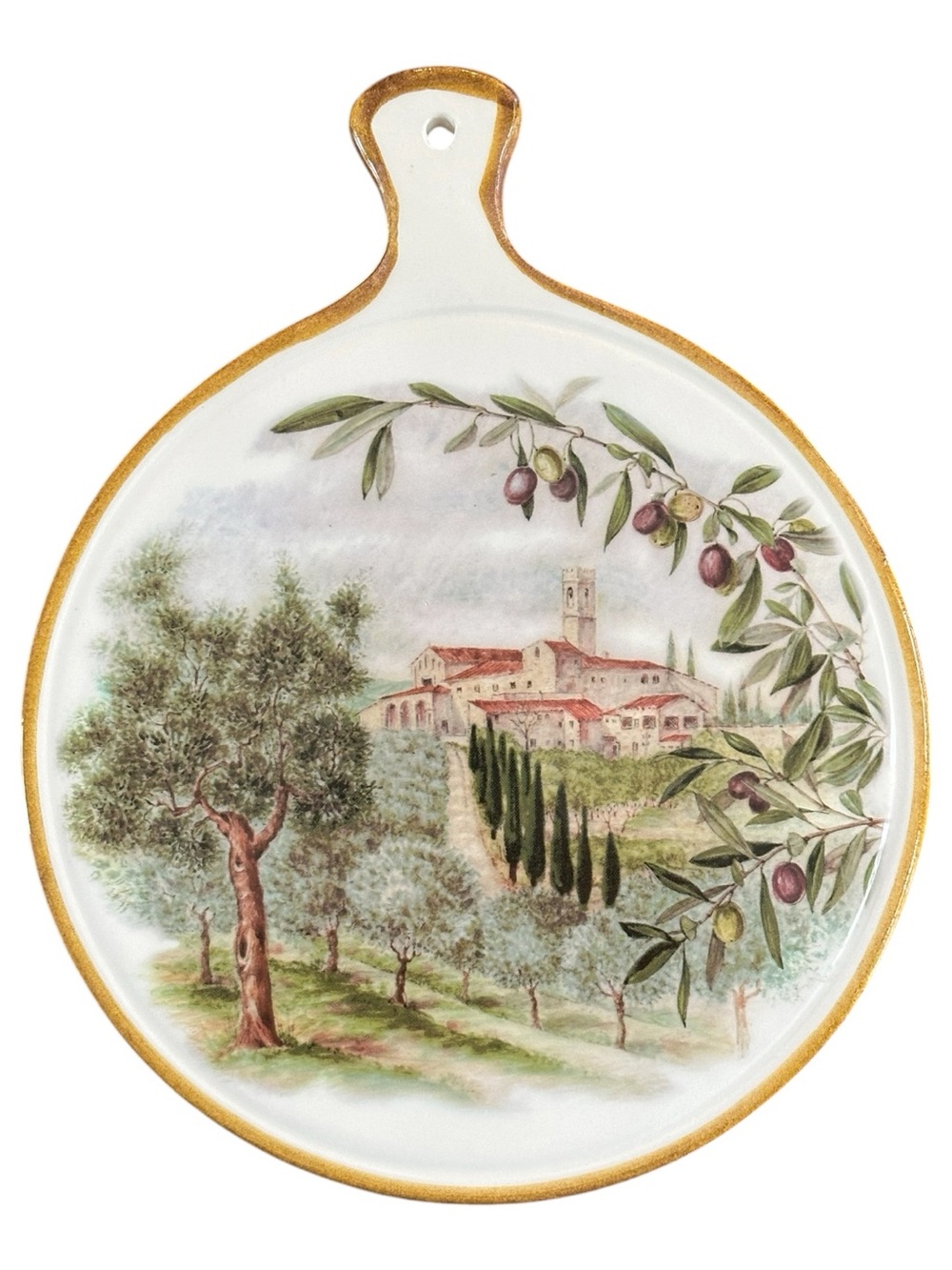 Sur La Table Olive Grove Ceramic Cutting/Serving Board in White and Gold